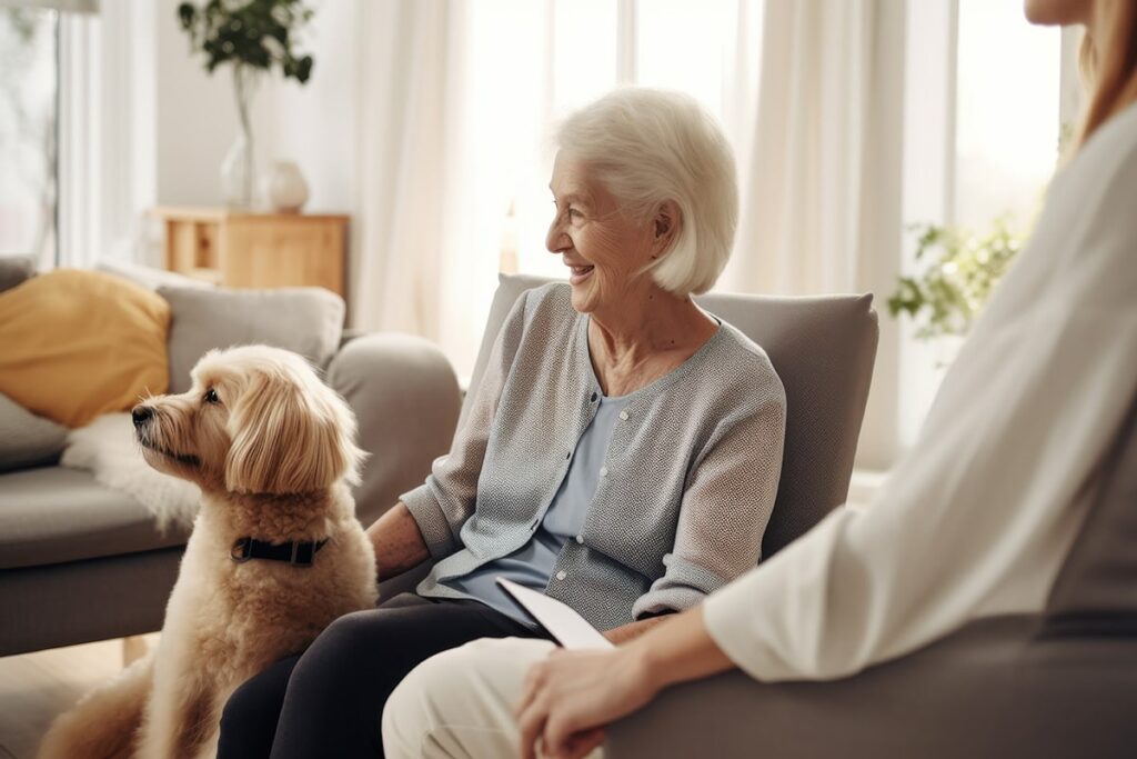 Pegasus Landing of Chisholm Trail | Senior Woman with Caregiver and Dog