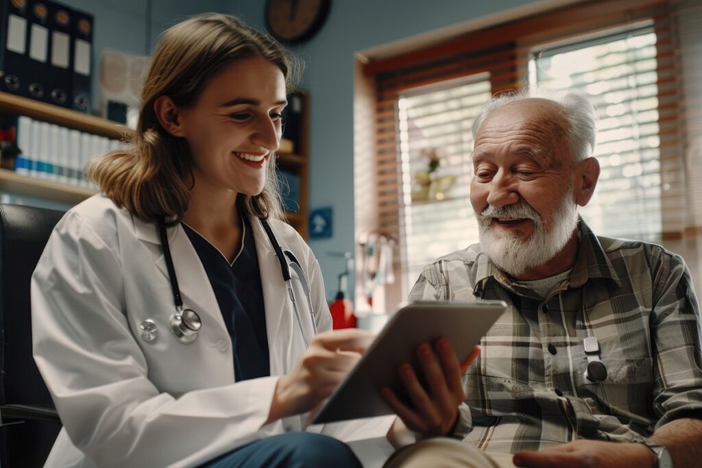 Pegasus Landing of Forney | Happy Senior Talking to Doctor