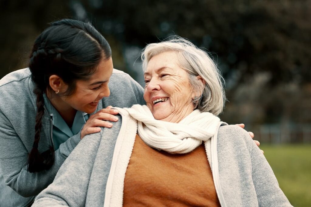 Pegasus Landing of Overland Park | Senior woman talking in the park