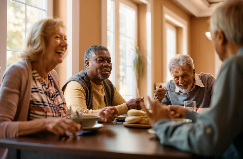 The Legacy at Crystal Falls in Leander | Seniors eating breakfast together