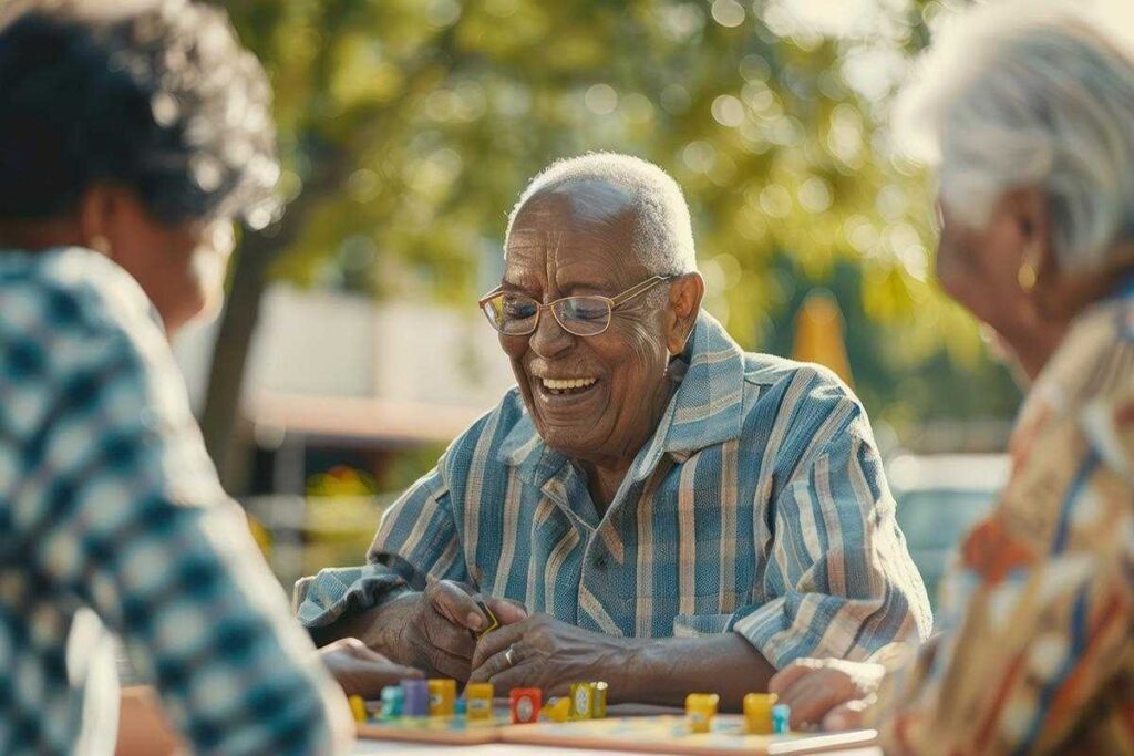 The Legacy at Santa Fe | Seniors Enjoying a Board Game Outsoors